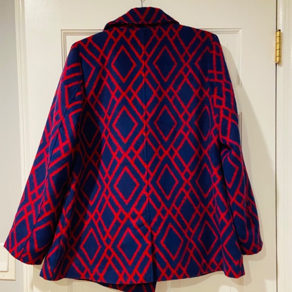 C Wonder A-Line Flare Coat – Blue and Red Diamond Pattern, Size Medium - Picture 2 of 12